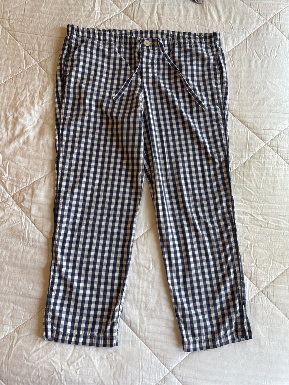 Sleepy Jones Marina Pajama Bottoms Navy Gingham Size Med 100% Cotton Womens